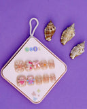 Sparkling Beige & Pastel Bear Fantasy Press-On Nails for Kids – Featuring Adorable Bow, Bear, Starfish, and Hello Kitty 3D Charms (Ages 4-16)