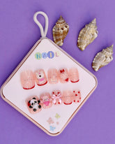 Red Polka Dot and Panda-Themed Press-On Nails for Kids – 3D Bear, Bow, and Floral Accents (Ages 4-16)