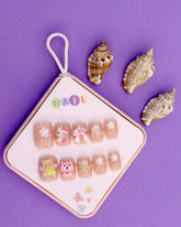 Floral and Kitty-Themed Press-On Nails for Kids – 3D Bear, Bow, and Starfish Accents (Ages 4-16)