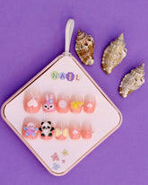 Heart and Bunny-Themed Press-On Nails for Kids – 3D Panda, Bow, and Glitter Accents (Ages 4-16)