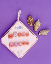 Pink Ombré and Teddy-Themed Press-On Nails for Kids – 3D Bear, Glitter, and Floral Accents (Ages 4-16)