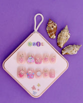 Pink Berry and Teddy-Themed Press-On Nails for Kids – 3D Bear, Glitter, and Grape Accents (Ages 4-16)