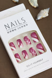 Crimson Elegance Geometric Press-On Nails - 24pcs Vibrant Red and White Angular Designs for a Bold Statement Look