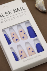 Royal Blue and Heart Accent Press-On Nails - 24pcs Cute and Chic DIY Nail Set