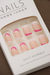 Pink French Tip Press-On Nails - Classic Elegance in 24pcs DIY Nail Kit