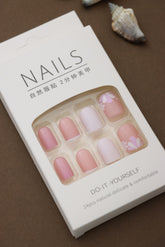 Delicate Pink Floral Press-On Nails - 24pcs Set with Soft Pastel Tones and Charming Floral Accents for a Feminine and Elegant Look.