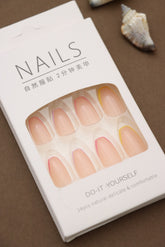 Subtle Neon Edge Press-On Nails - 24pcs Minimalist Nude with Vibrant Accents