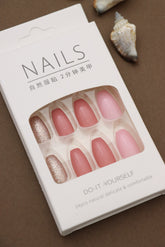 Blush and Glitter Gradient Press-On Nails - 24pcs DIY Set with Romantic Pink Hues and Shimmer Accents for an Elegant Look