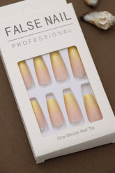 Golden Glow Ombre Press-On Nails - 24pcs Elegant Yellow-to-Pink Gradient with Subtle Sparkles