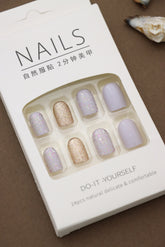 Sparkle Elegance Press-On Nails - 24pcs DIY Set with Lavender, Glitter Gold, and Shimmery Accents for a Glamorous Touch