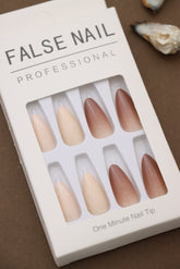 Chic Nude and Brown Ombre Press-On Nails with Glitter and Floral Accent