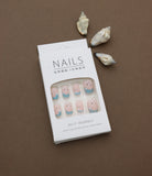 Matte Pink Press-On Nails with Sky Blue and Cloud Design Featuring Birds