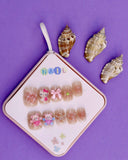 Plaid and Teddy-Themed Press-On Nails for Kids – 3D Kitty, Bow, and Starfish Accents (Ages 4-16)