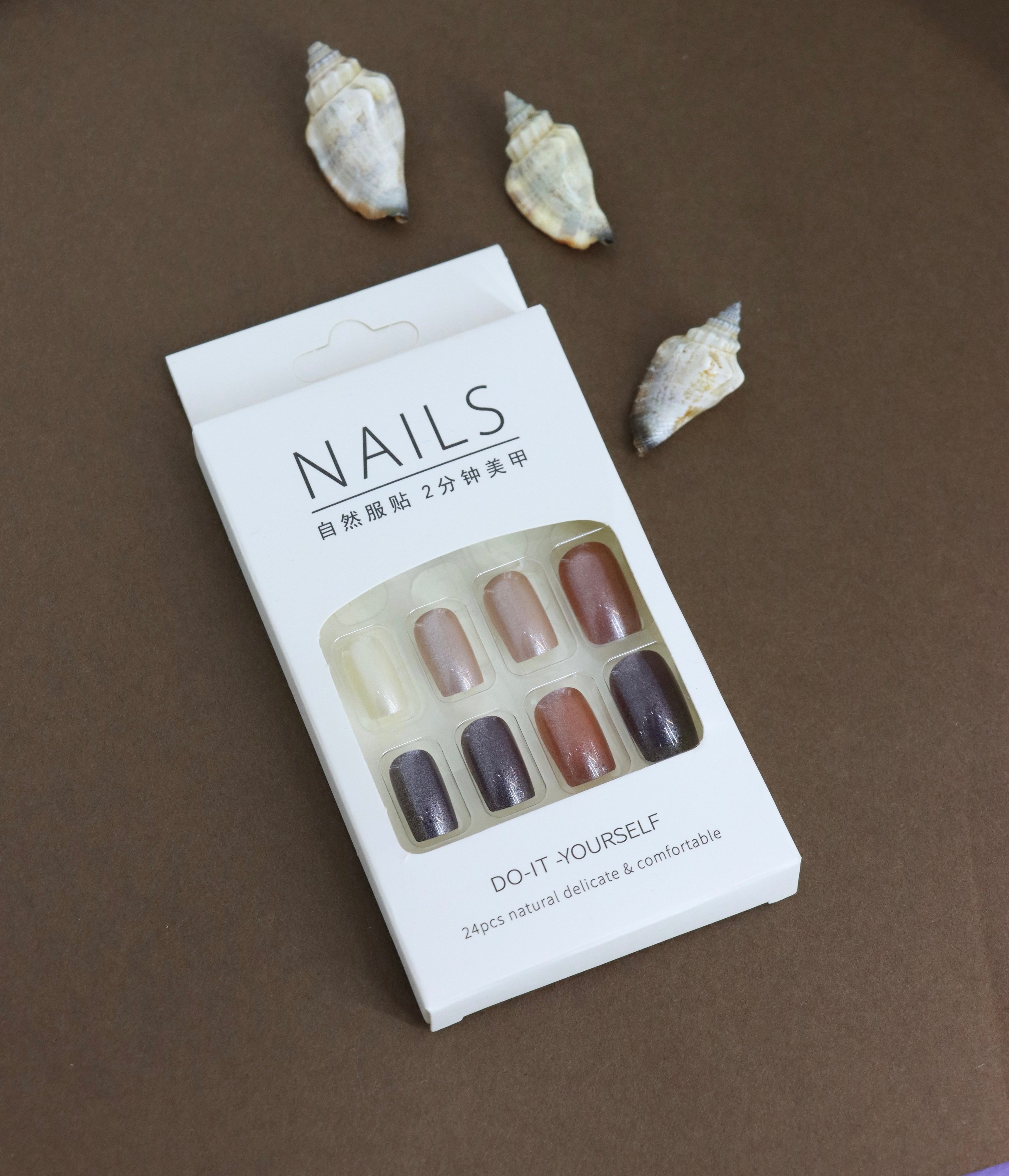 Metallic Gradient Press-On Nails – Shimmery Neutral Tones, 24pcs DIY Set