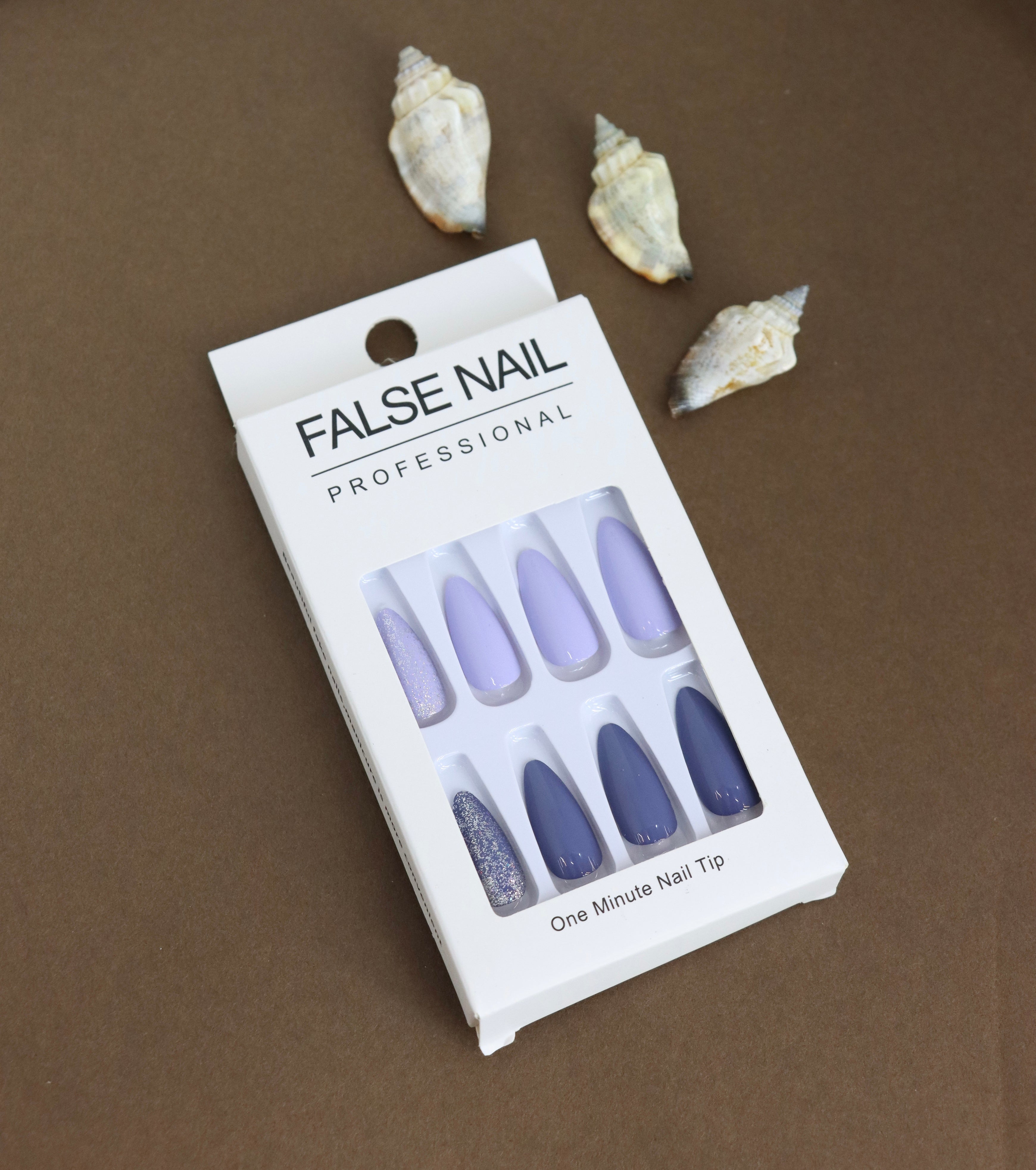 Lavender and Navy Glitter Press-On Nails - 24pcs Elegant Ombre DIY Nail Set
