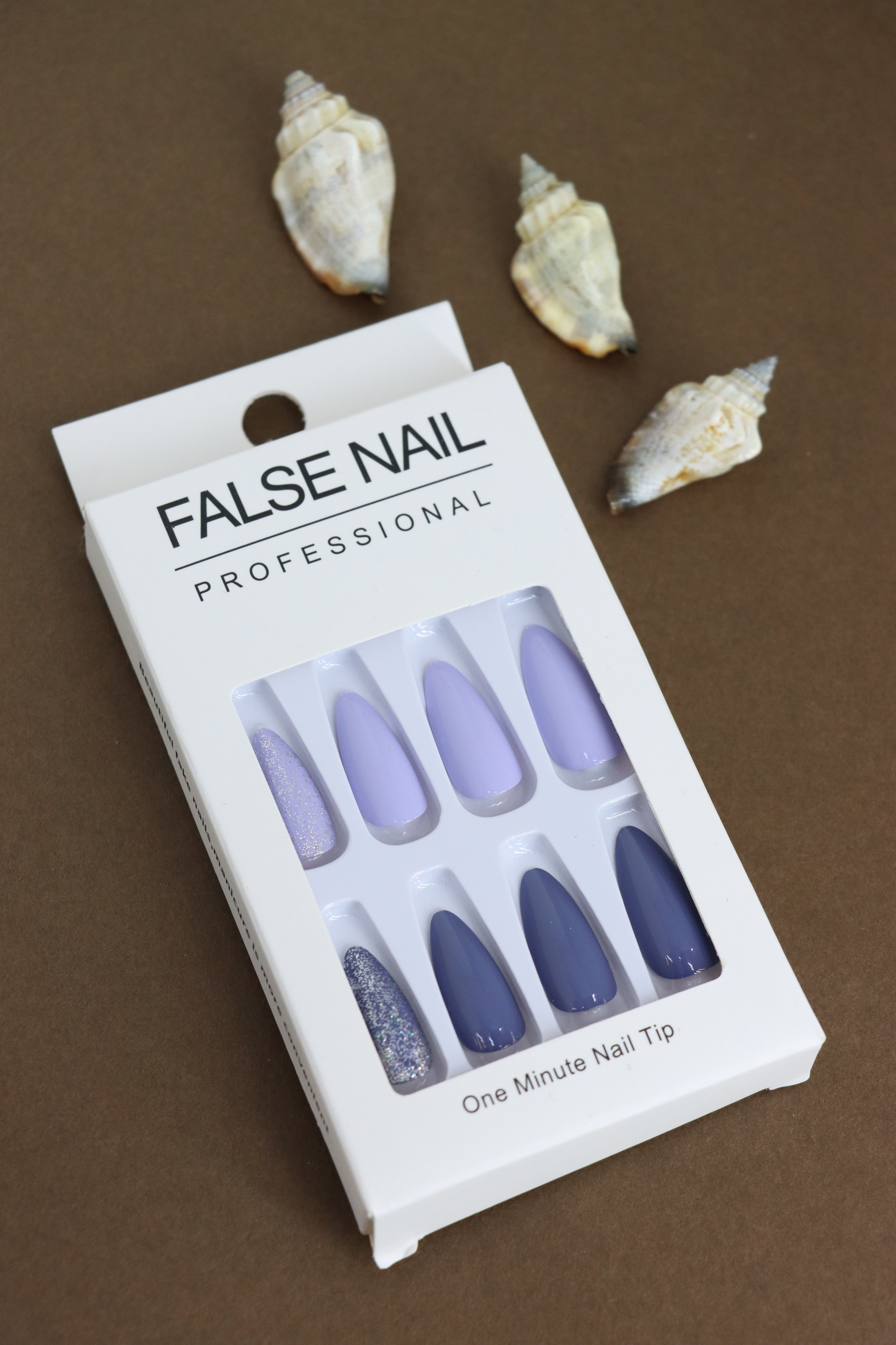 Lavender and Navy Glitter Press-On Nails - 24pcs Elegant Ombre DIY Nail Set