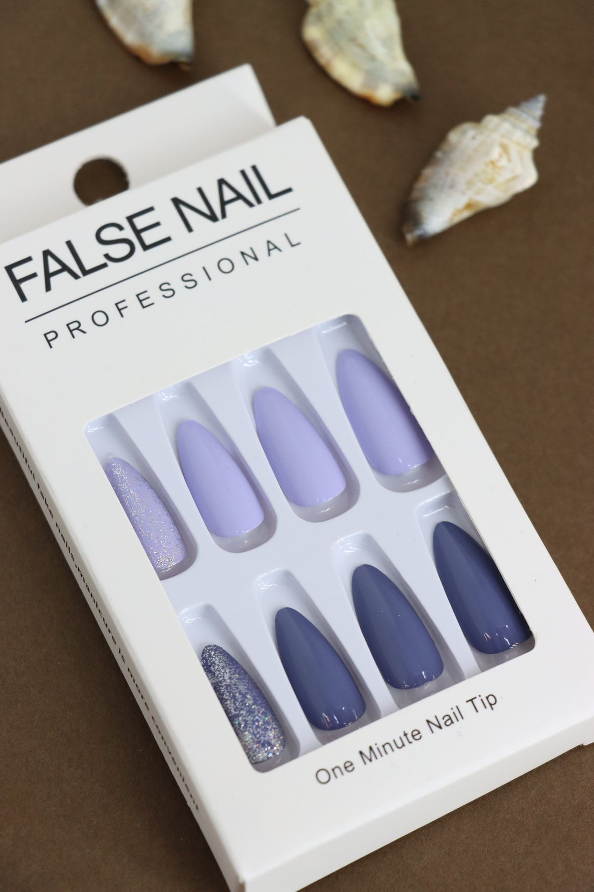 Lavender and Navy Glitter Press-On Nails - 24pcs Elegant Ombre DIY Nail Set