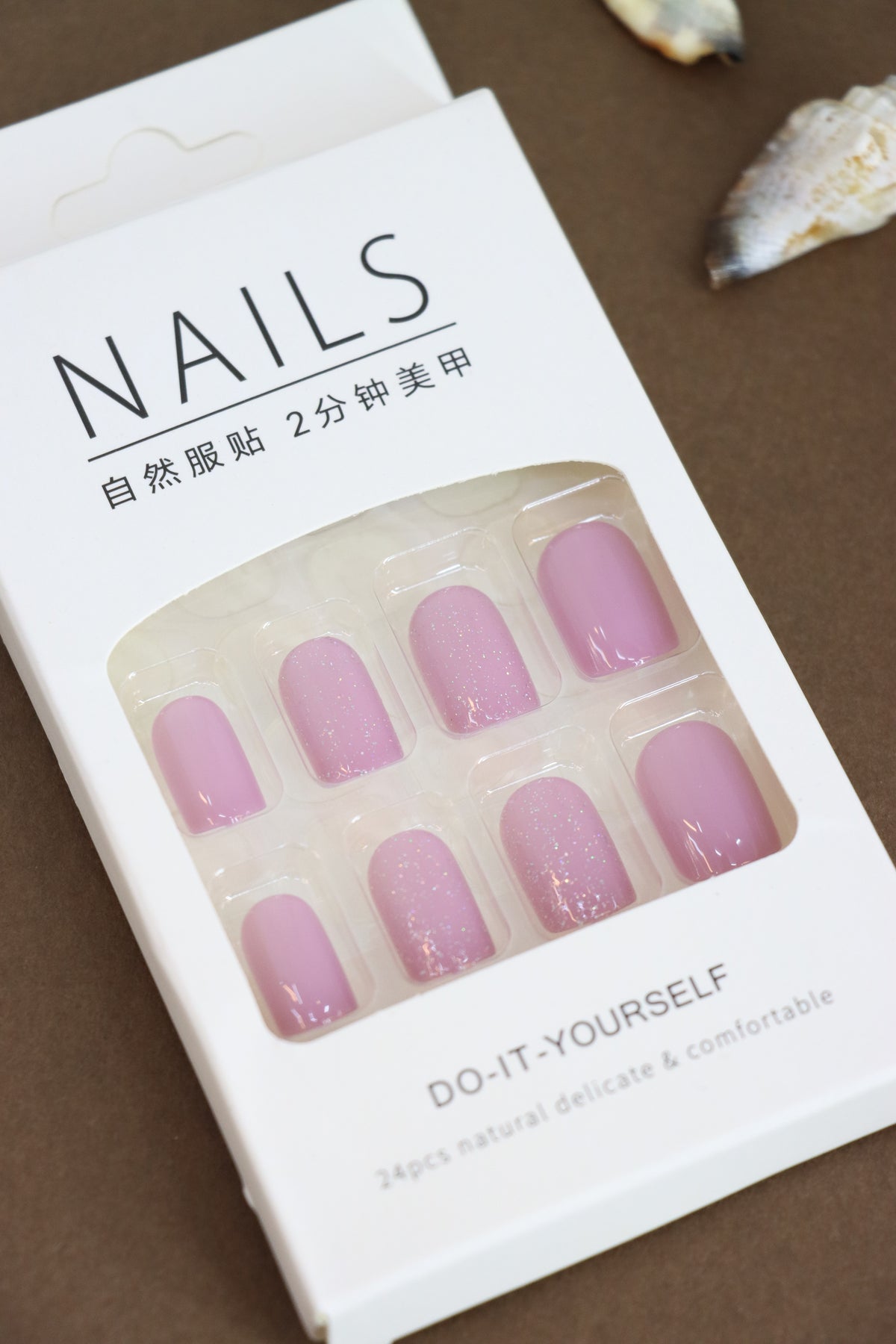 Shimmery Lilac Glitter Press-On Nails - 24pcs Glossy Oval Design
