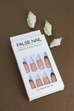 Neutral Toned French Tip Press-On Nails with Gold Accents - 24pcs Professional Set