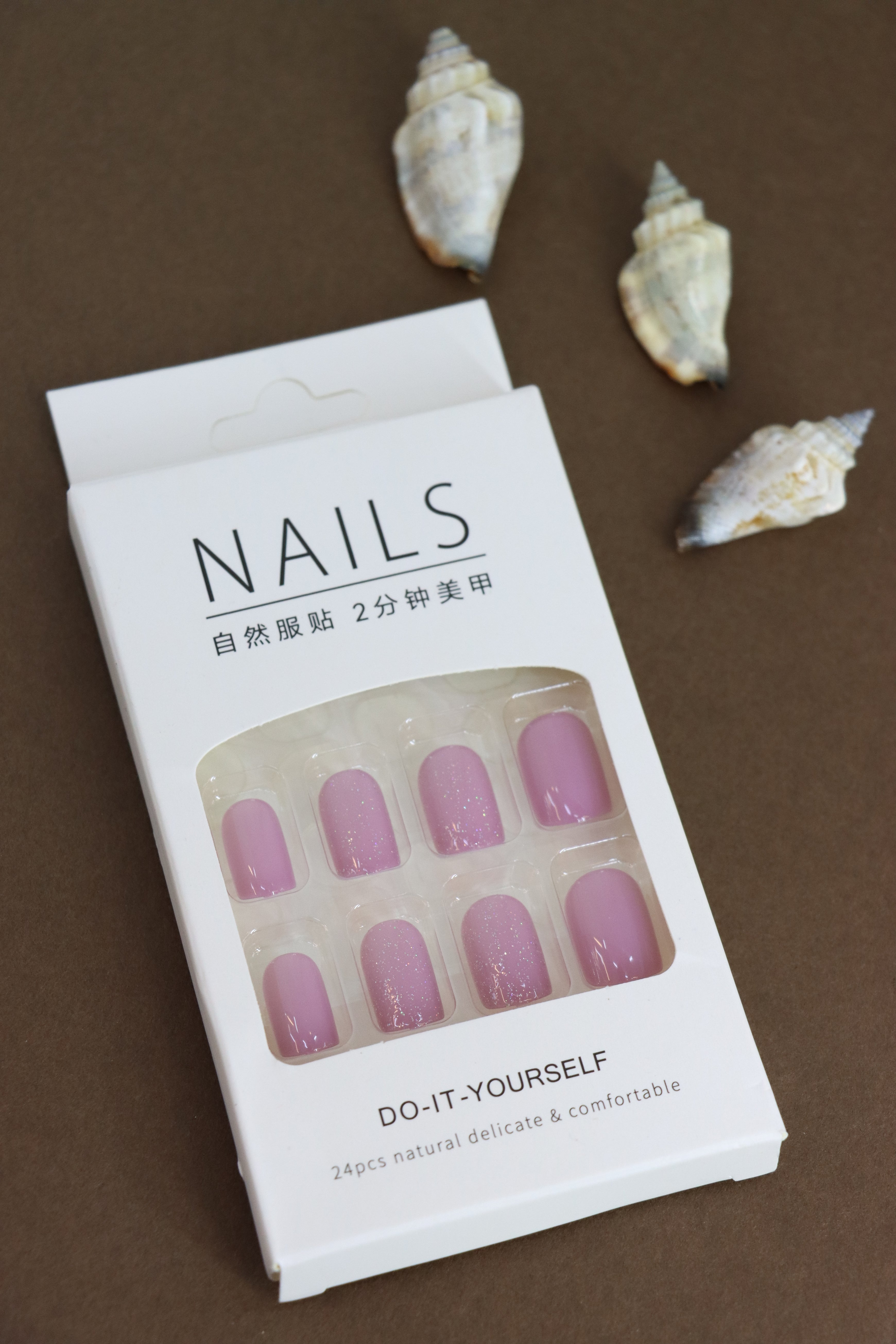 Shimmery Lilac Glitter Press-On Nails - 24pcs Glossy Oval Design