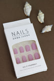 Shimmery Lilac Glitter Press-On Nails - 24pcs Glossy Oval Design