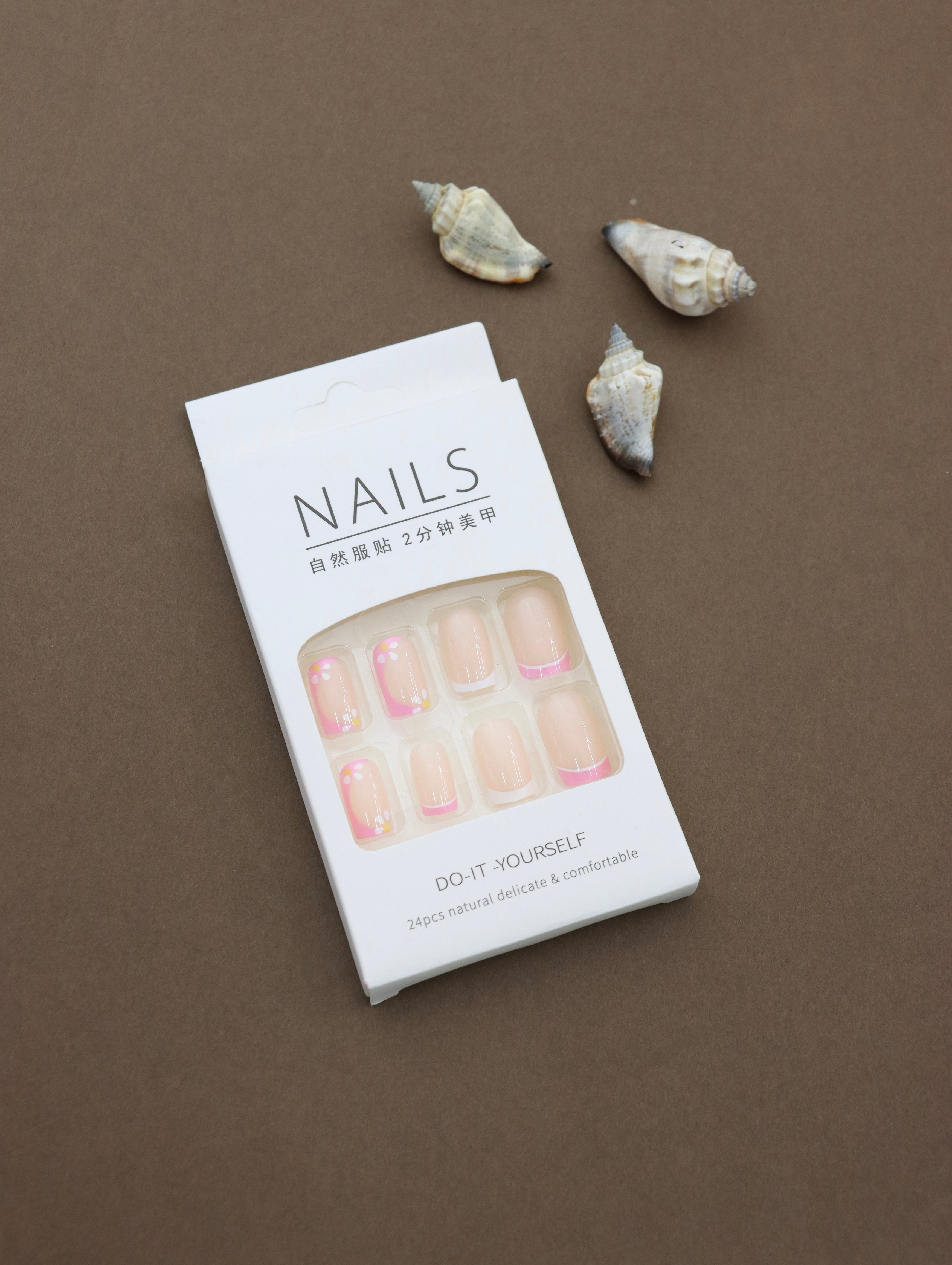 Floral Frenzy Press-On Nails - 24pcs DIY Set with Pink and Yellow Flower Accents for a Playful Look