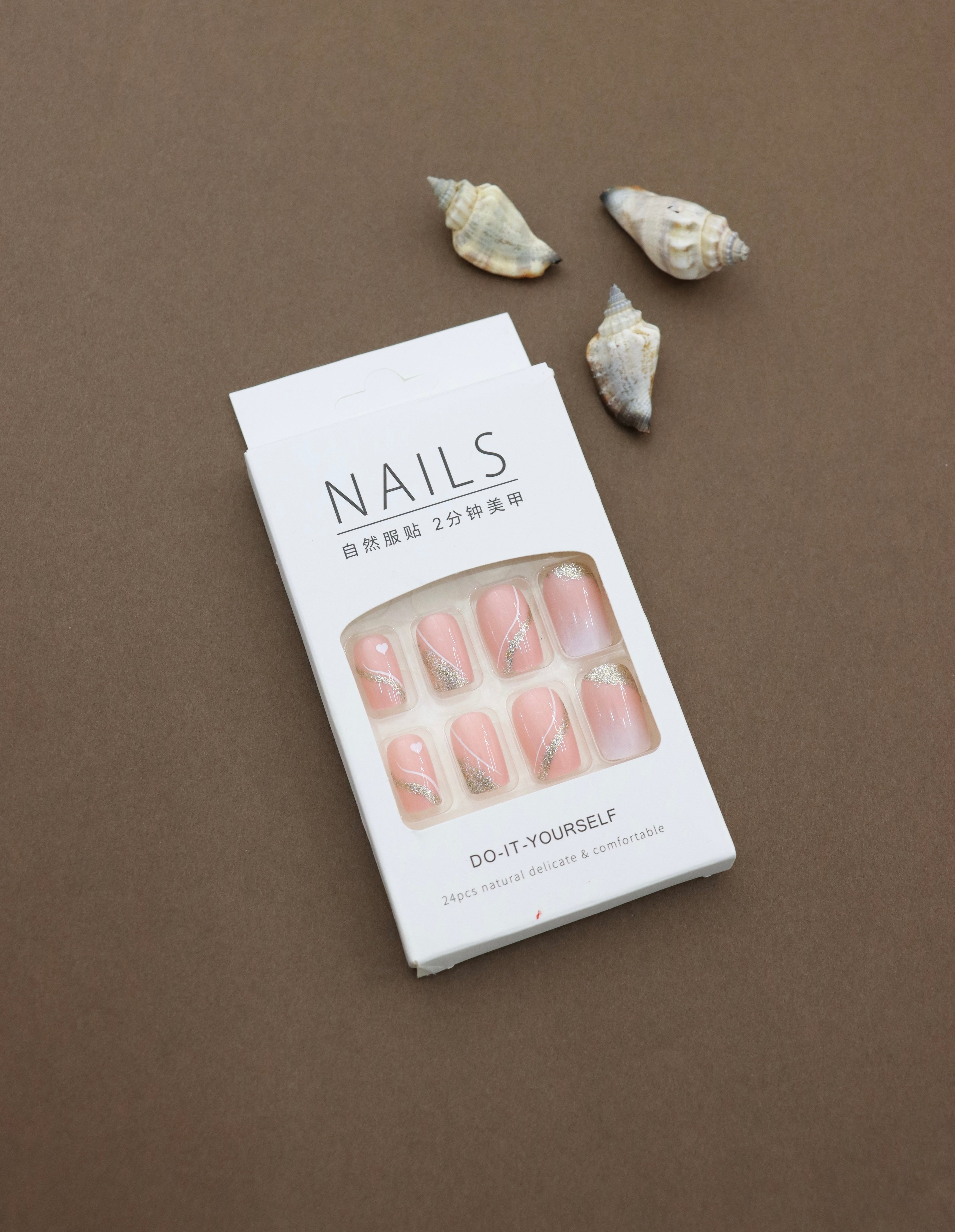 Blush Pink with Gold Glitter Accents Press-On Nails - Elegant DIY Nail Kit (24pcs)