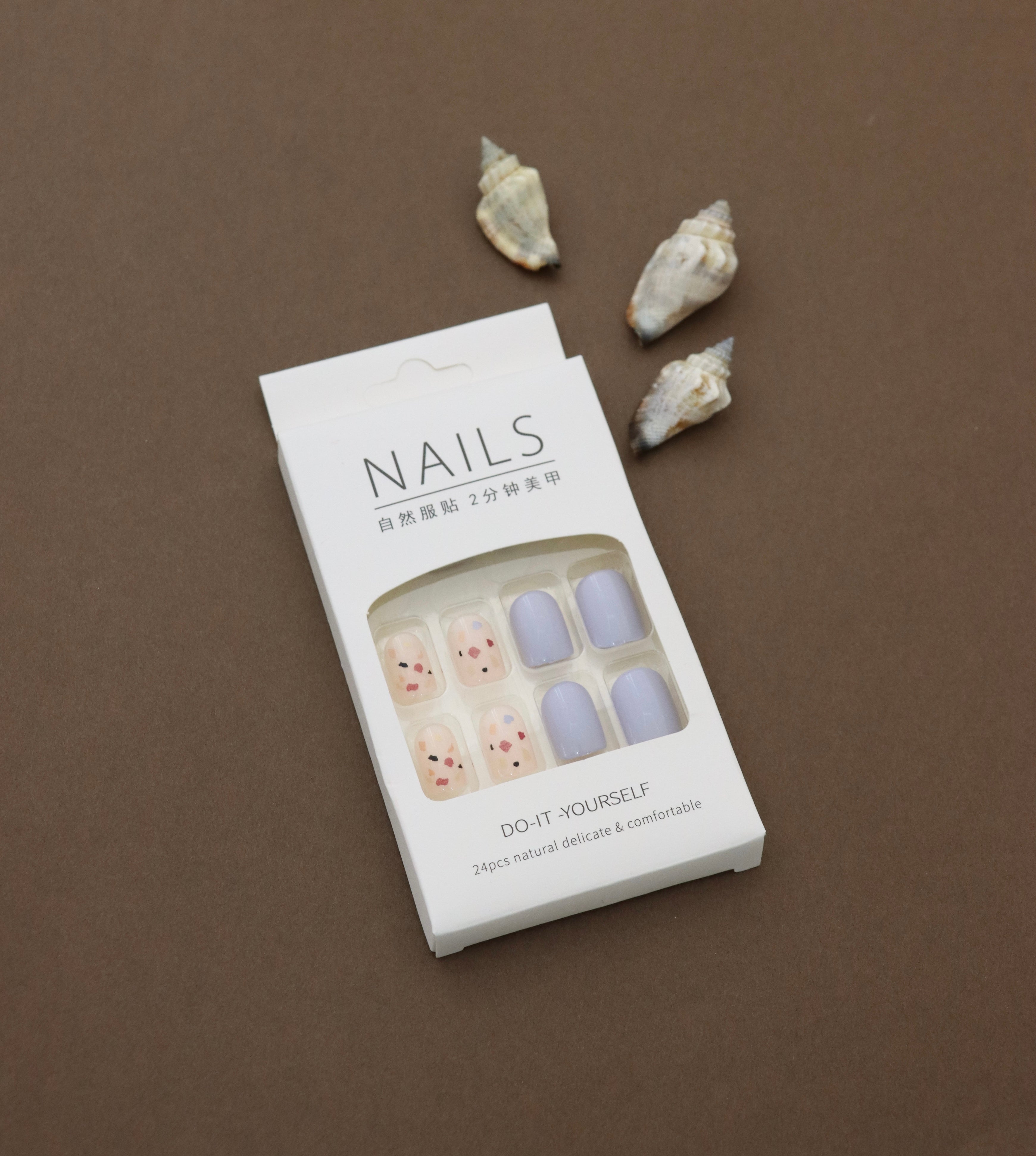 Pastel Confetti Press-On Nails - 24pcs Playful Lavender & Nude with Speckled Accents