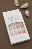 Graceful Ombre Press-On Nails - 24pcs DIY Set with Soft Pink Gradient and Delicate White Dandelion Designs for a Serene and Stylish Look