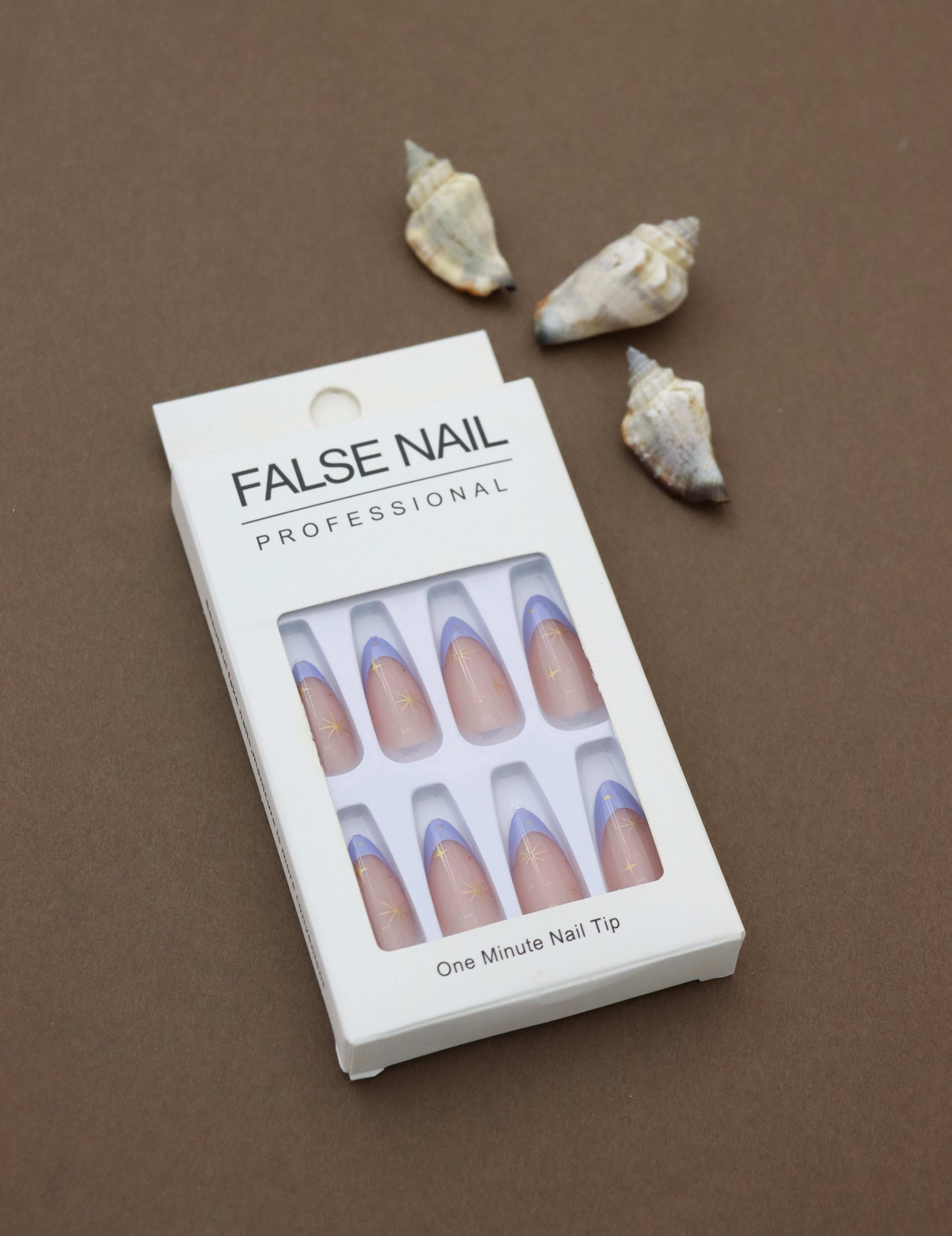 Lavender French Tip Press-On Nails with Golden Star Accents – Celestial Elegance