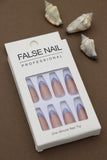 Lavender French Tip Press-On Nails with Golden Star Accents – Celestial Elegance