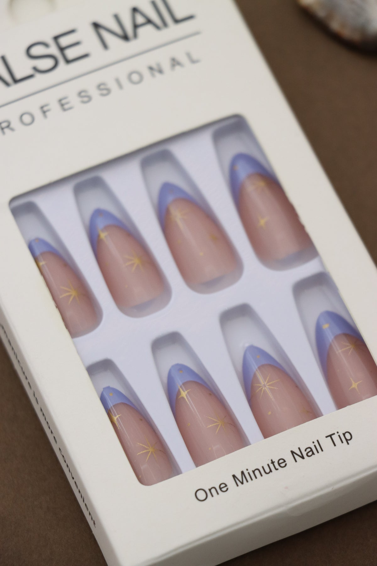 Lavender French Tip Press-On Nails with Golden Star Accents – Celestial Elegance