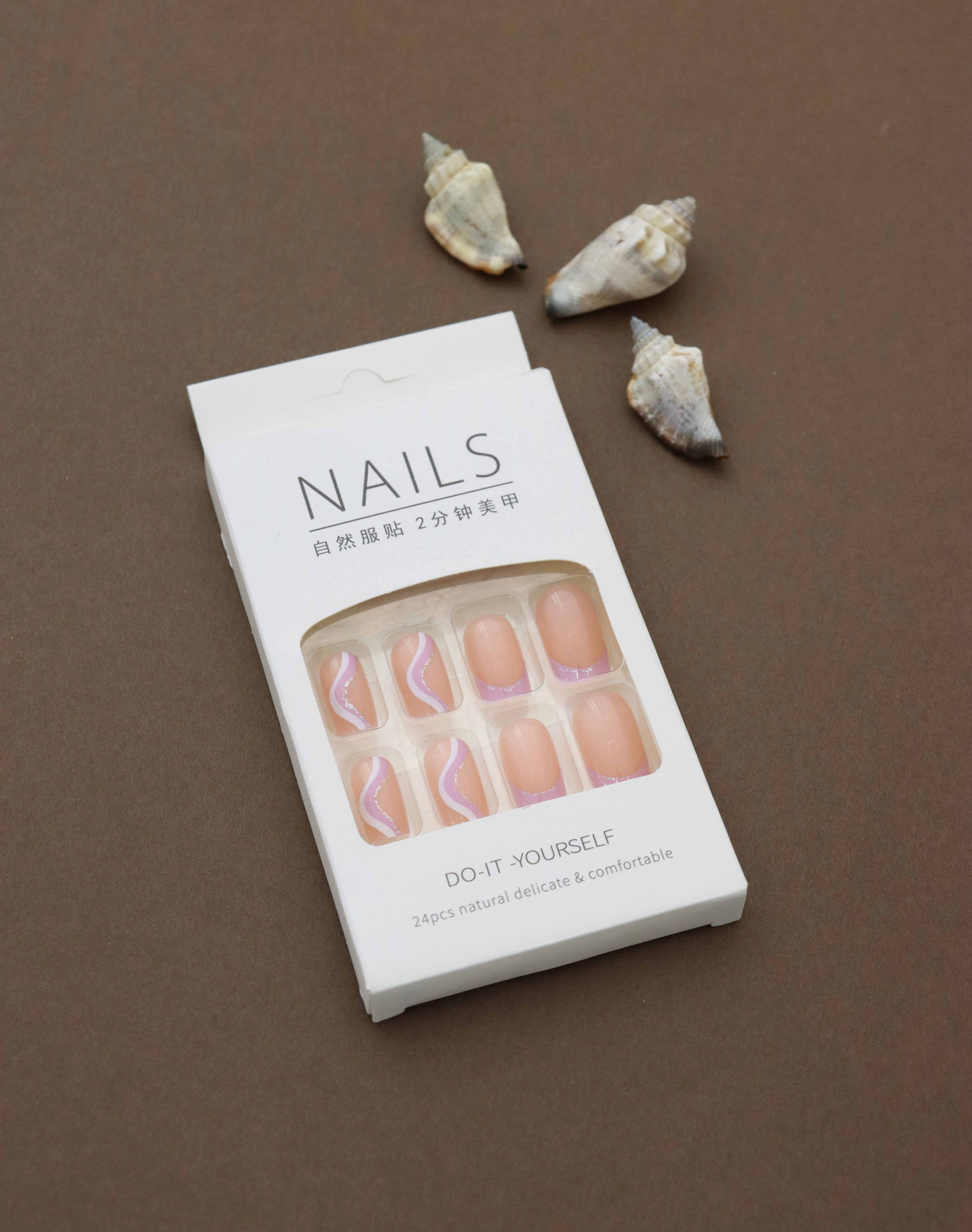 Pink Waves Press-On Nails – Soft and Elegant Minimalistic Design for Everyday Glam
