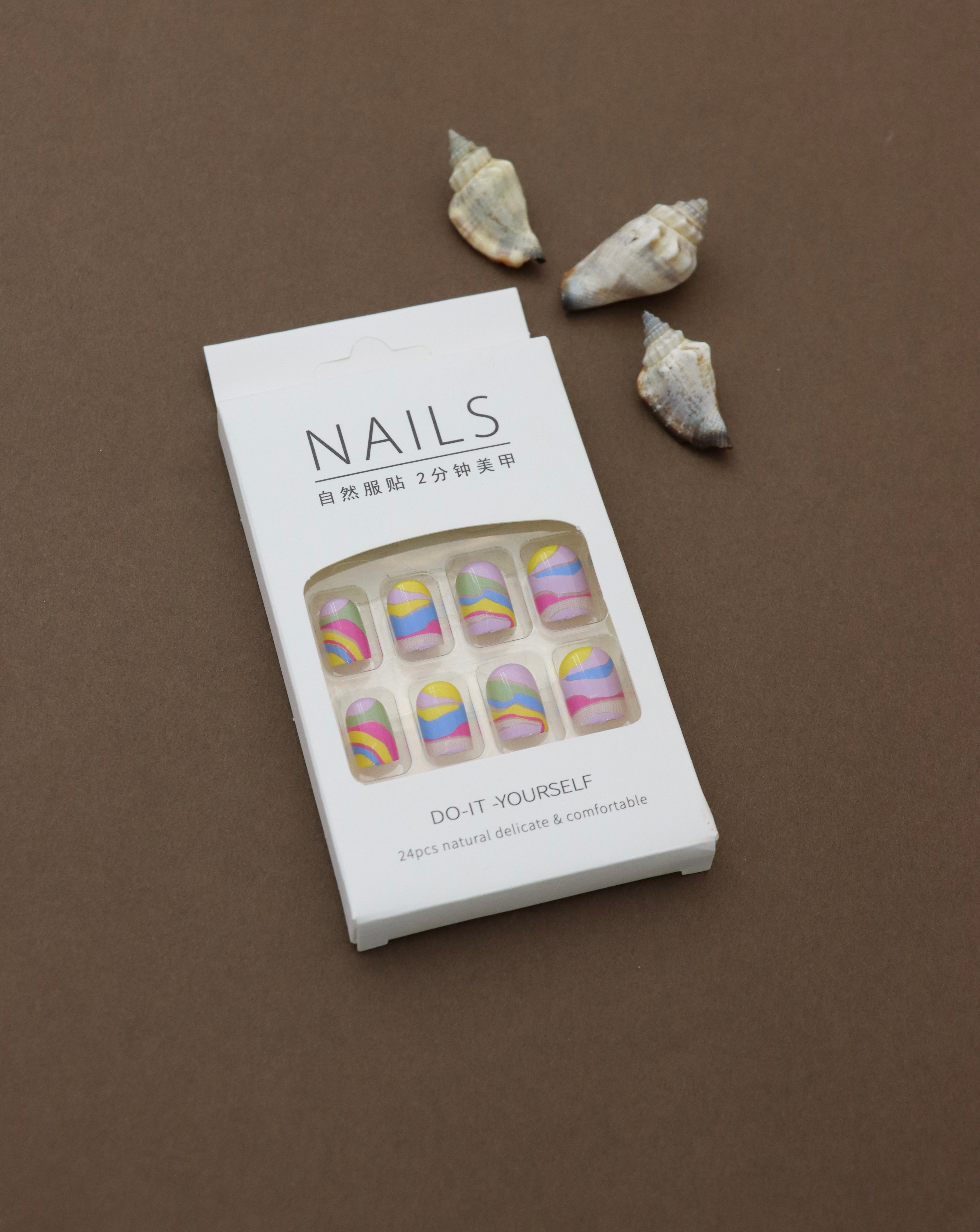 Colorful Wave Pattern Press-On Nails - 24pcs Vibrant DIY Nail Art Set
