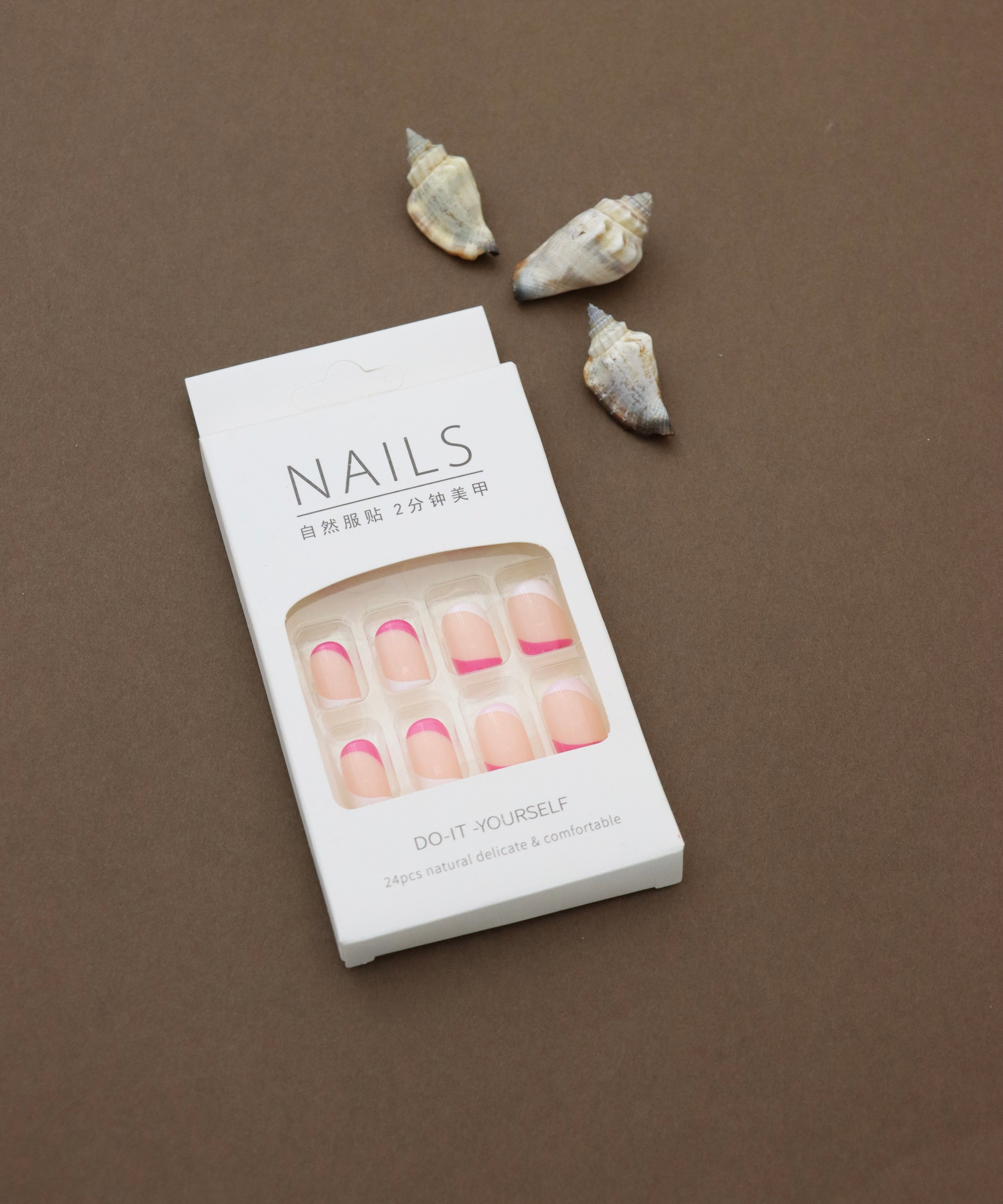 Pink French Tip Press-On Nails - Classic Elegance in 24pcs DIY Nail Kit