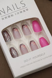 Pink Blossom Glitter Press-On Nails - 24pcs Floral Design with Glitter Accents