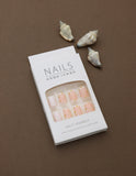 Peach Floral Press-On Nails with Gold Accents - 24pcs Elegant DIY Nail Set