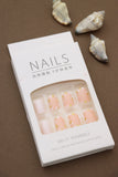 Peach Floral Press-On Nails with Gold Accents - 24pcs Elegant DIY Nail Set