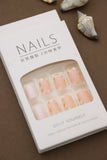 Peach Floral Press-On Nails with Gold Accents - 24pcs Elegant DIY Nail Set