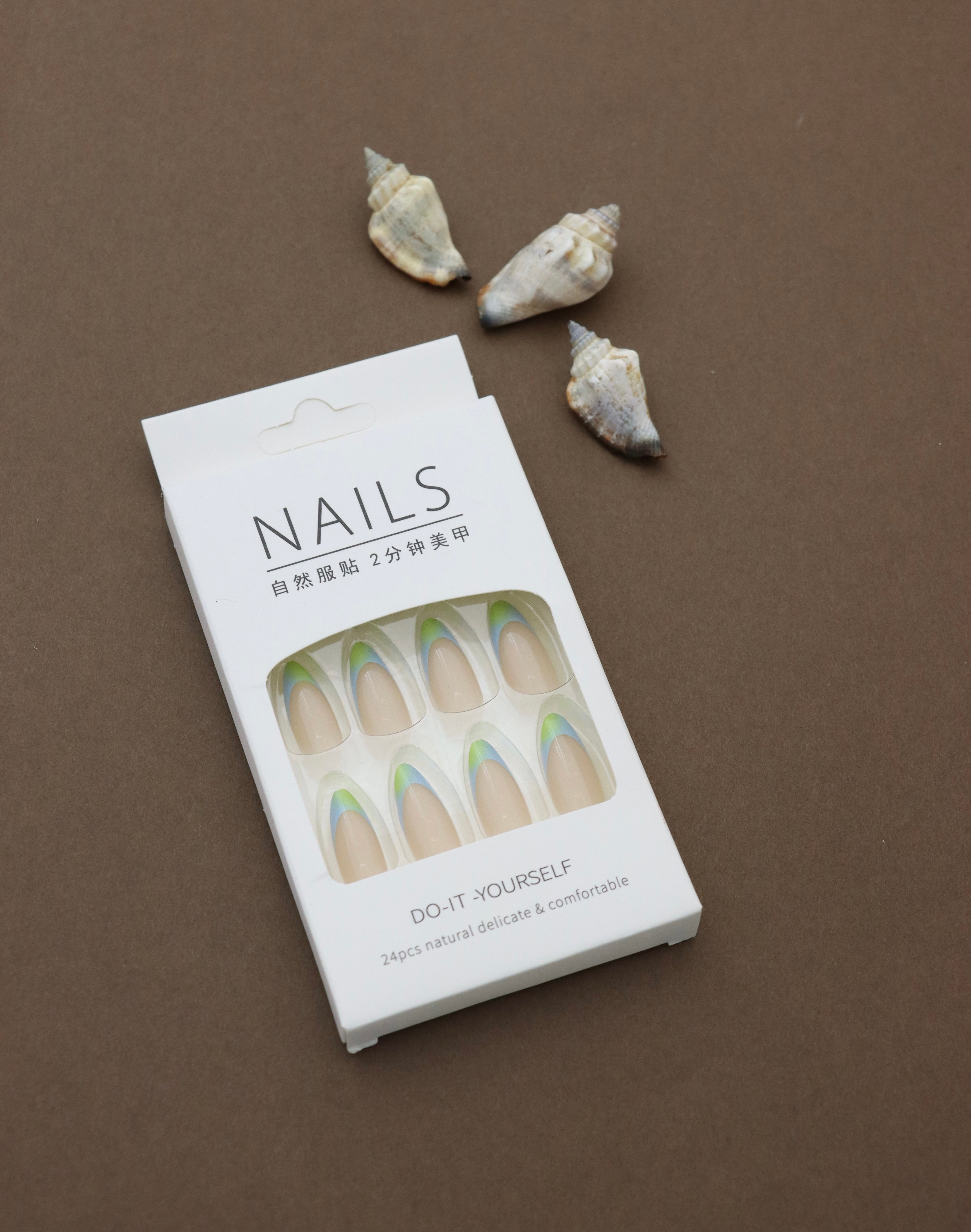 Pastel Green and Blue Gradient Almond Press-On Nails - 24pcs Chic and Comfortable DIY Nail Kit