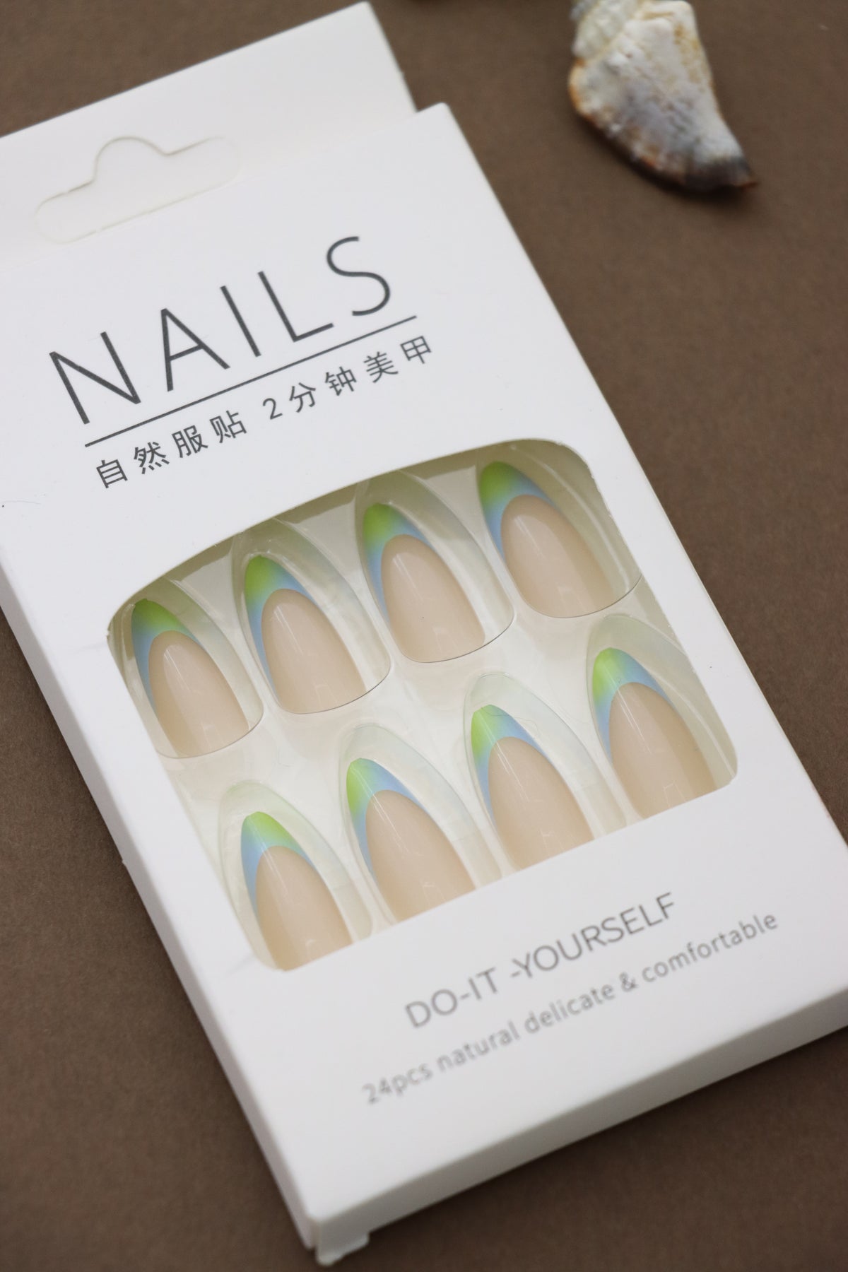 Pastel Green and Blue Gradient Almond Press-On Nails - 24pcs Chic and Comfortable DIY Nail Kit
