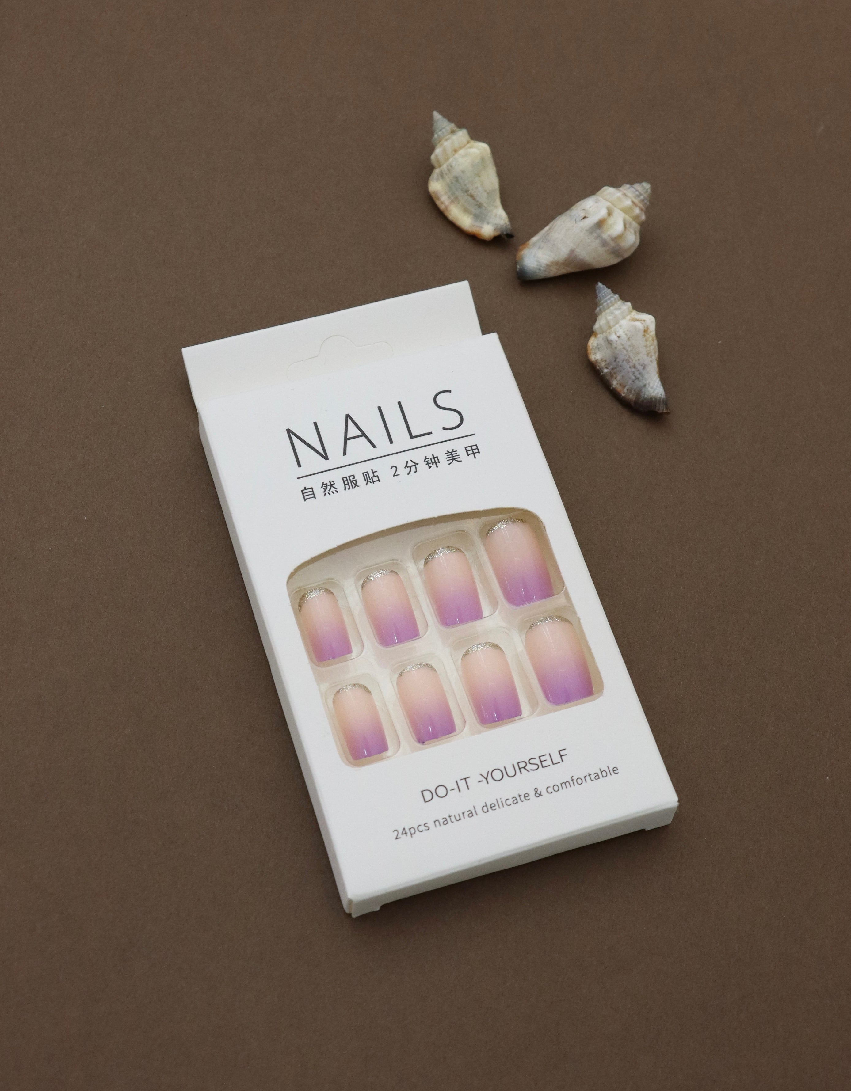 Soft Lavender Ombre Press-On Nails with Glitter Tips