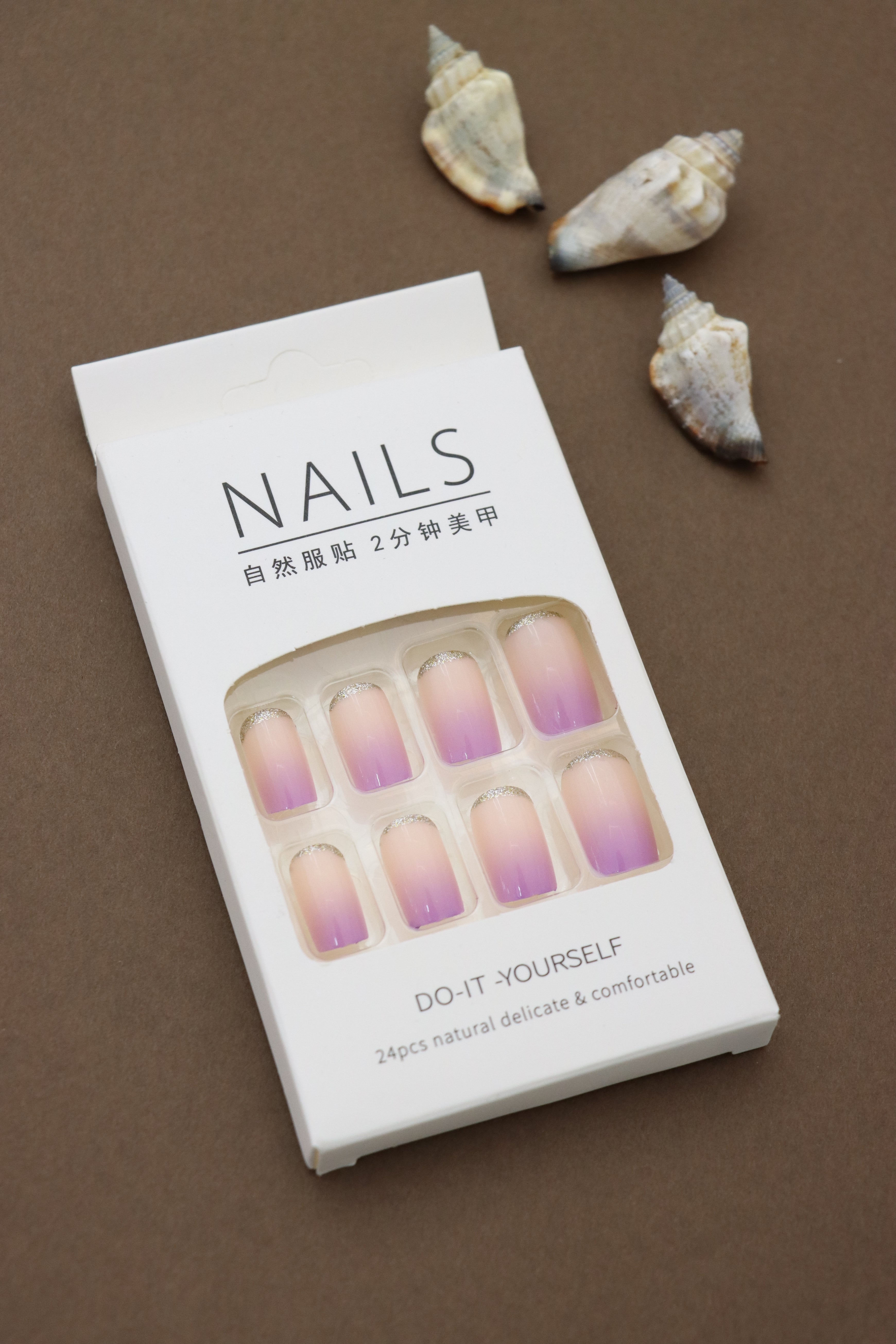 Soft Lavender Ombre Press-On Nails with Glitter Tips
