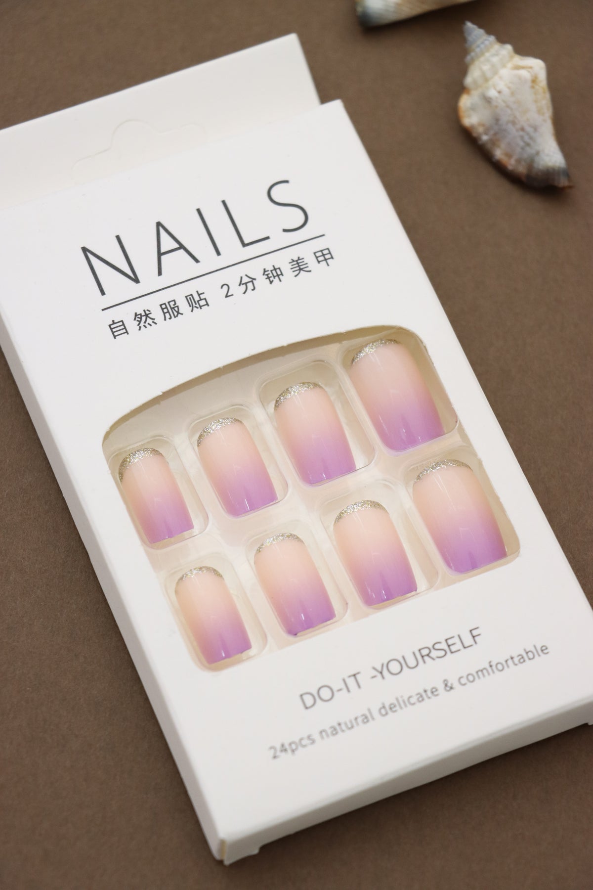 Soft Lavender Ombre Press-On Nails with Glitter Tips