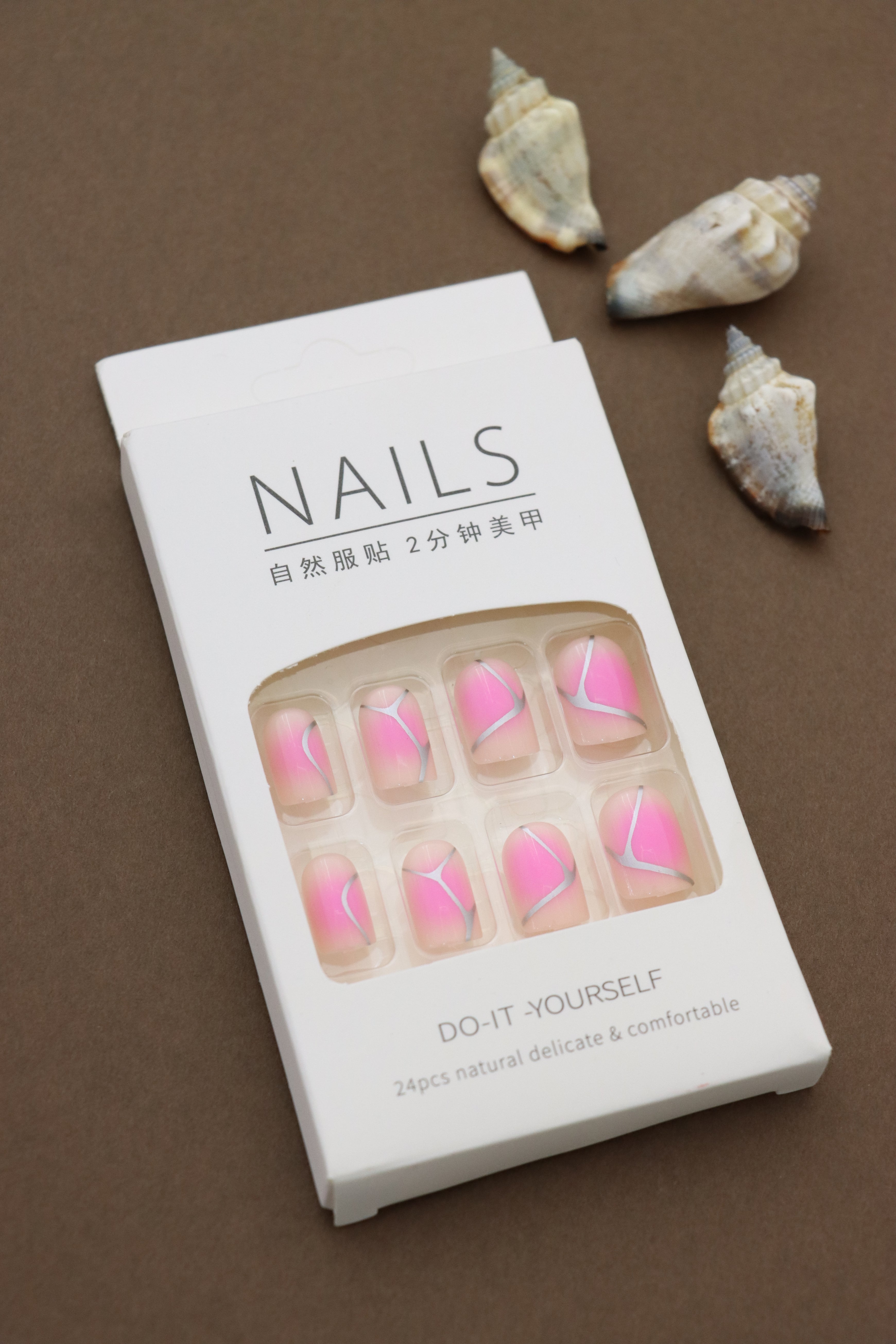 Vibrant Pink Ombre Nail Set with Metallic Accents – Add a Pop of Elegance to Your Look, 24pcs for a Natural and Comfortable Fit.