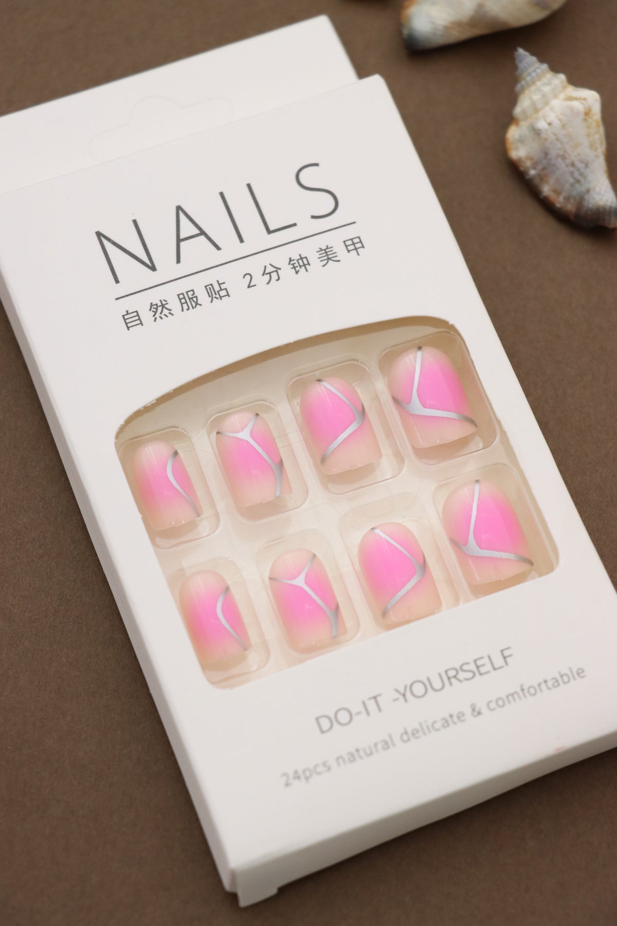 Vibrant Pink Ombre Nail Set with Metallic Accents – Add a Pop of Elegance to Your Look, 24pcs for a Natural and Comfortable Fit.