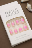 Vibrant Pink Ombre Nail Set with Metallic Accents – Add a Pop of Elegance to Your Look, 24pcs for a Natural and Comfortable Fit.