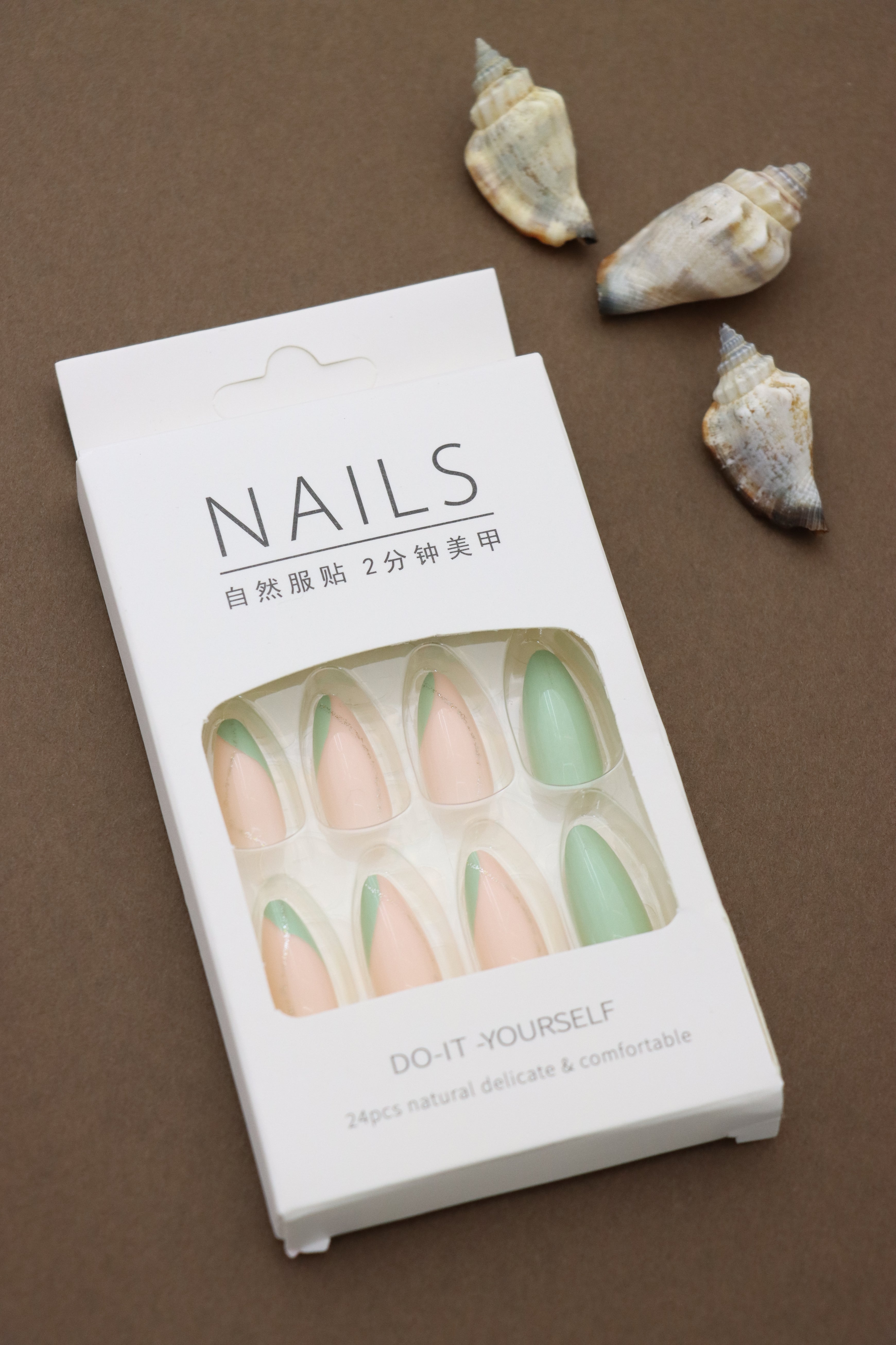 Mint Green and Peach Press-On Nails – Elegant Dual-Tone Almond Design
