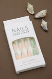 Mint Green and Peach Press-On Nails – Elegant Dual-Tone Almond Design
