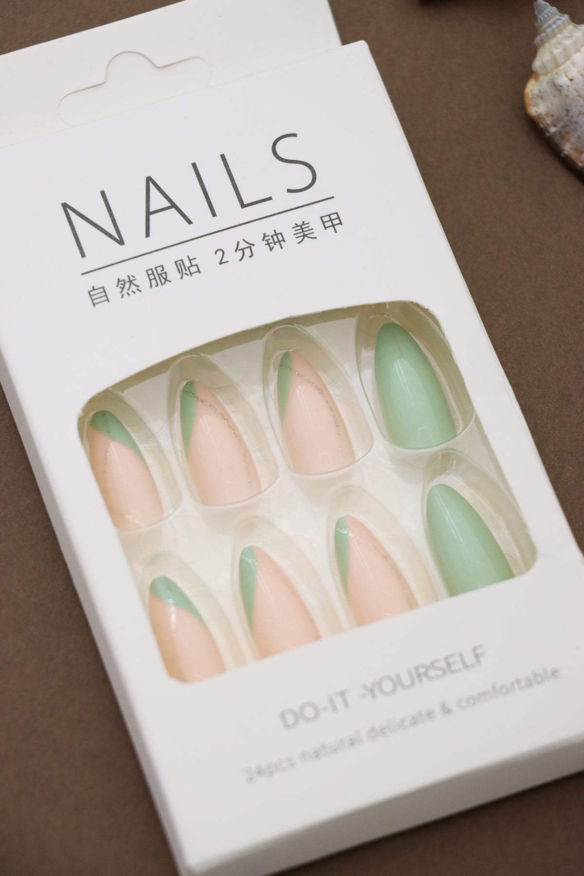 Mint Green and Peach Press-On Nails – Elegant Dual-Tone Almond Design